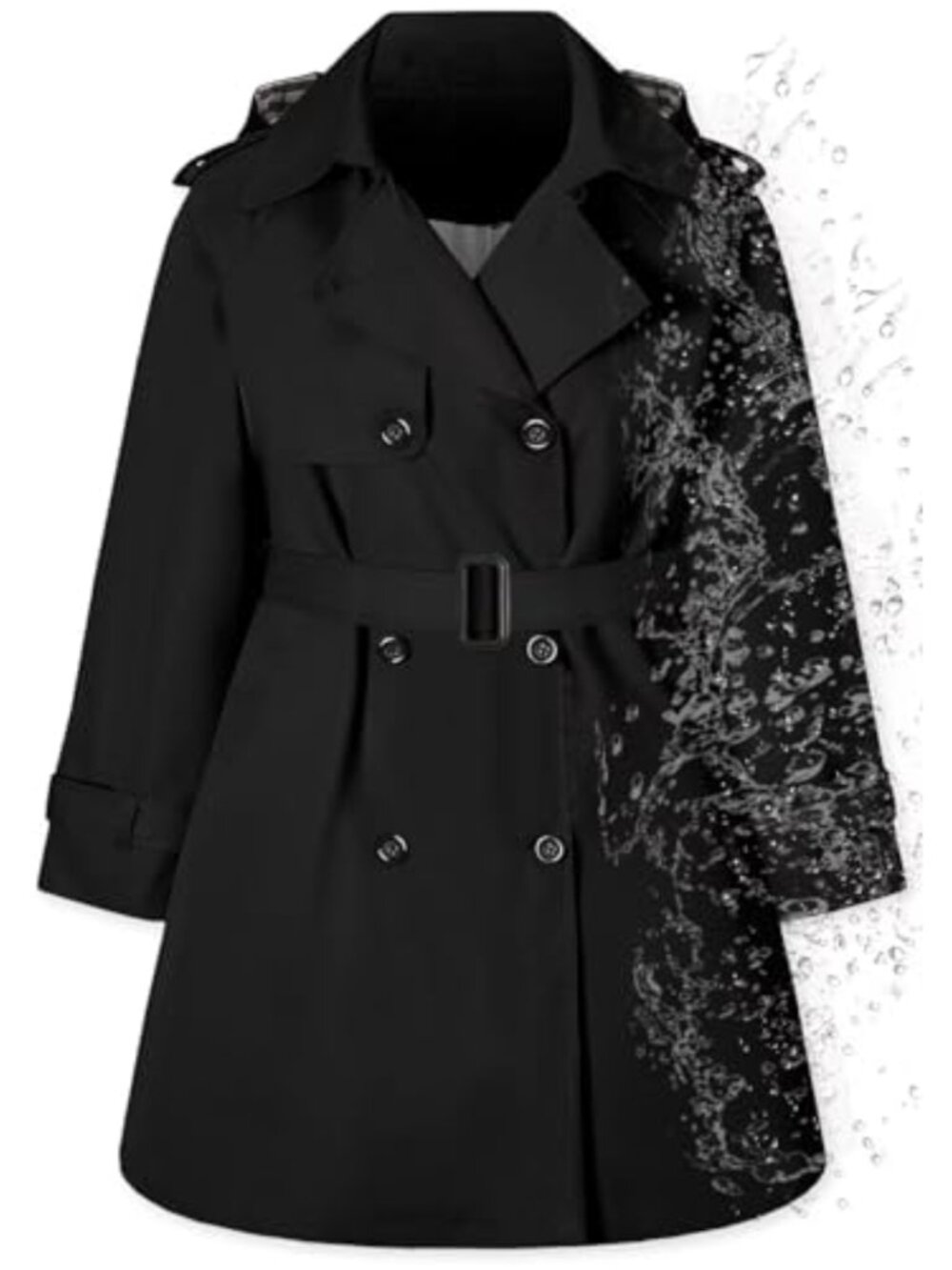Girls Waterproof Hooded Trench Coat Windbreaker Long Sleeve Double Breasted Midi